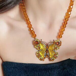 VINTAGE INSPIRED GOLD PLATE ENAMEL BUTTERFLY NECKLACE